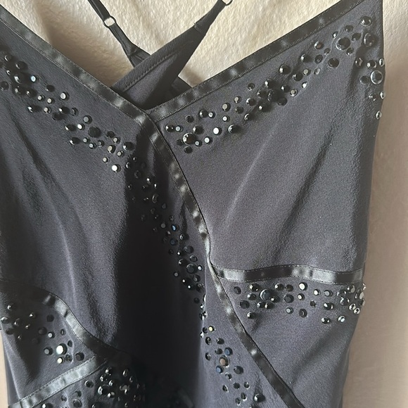 BEBE Beaded Feather Black Long Evening Dress - Picture 7 of 10